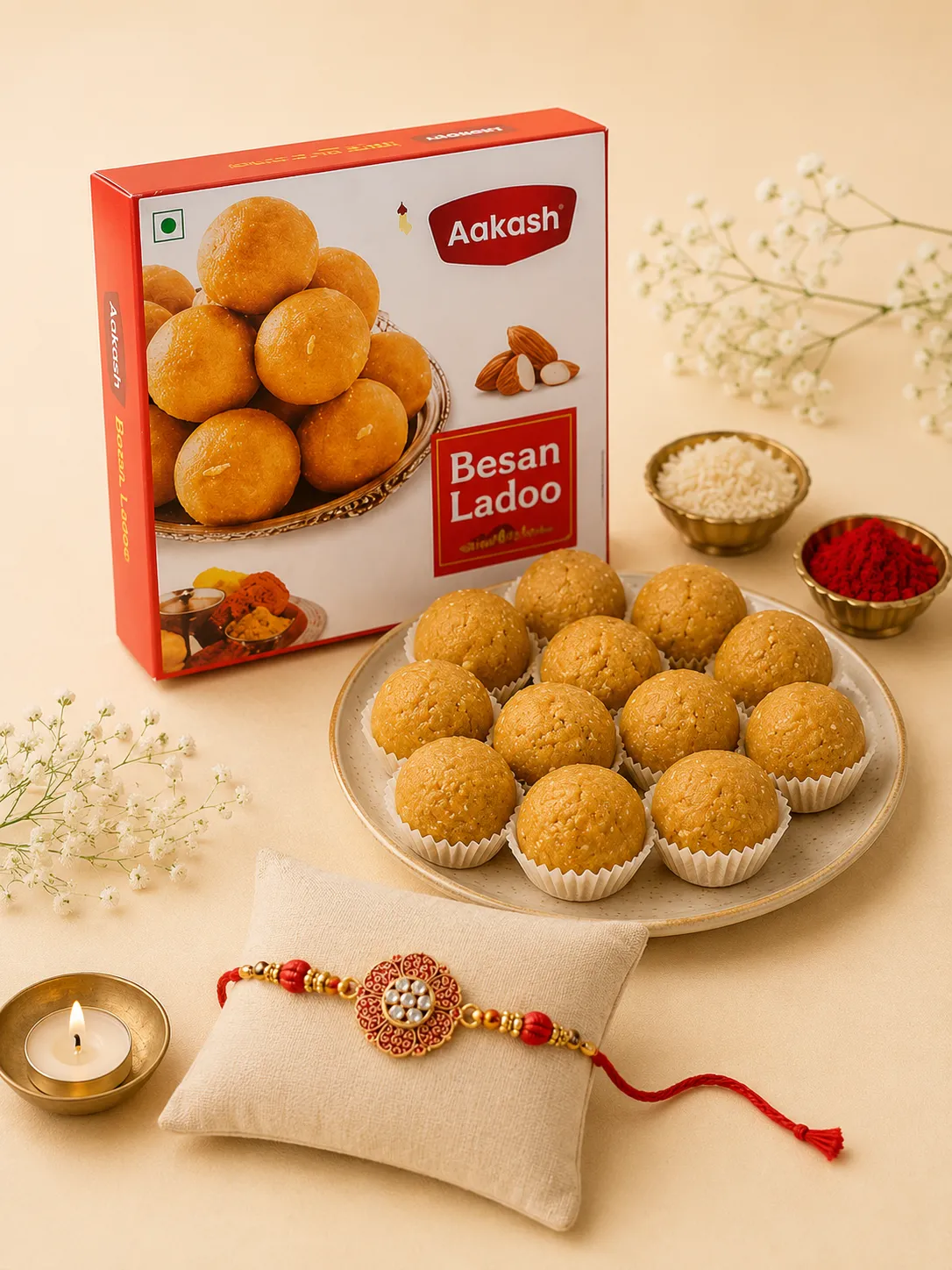 Akash Besan Ladoo 400g with Rakhi