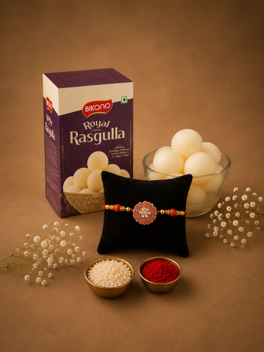Bikano Royal White Rasgulla 1 kg with Rakhi Hamper